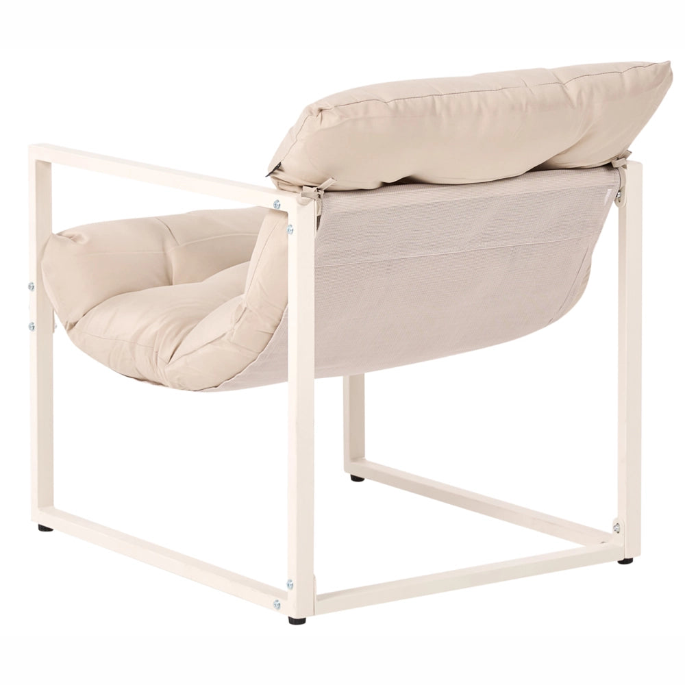 Set da giardino moderno a 4 posti in acciaio zincato con cuscini beige esterno elegante