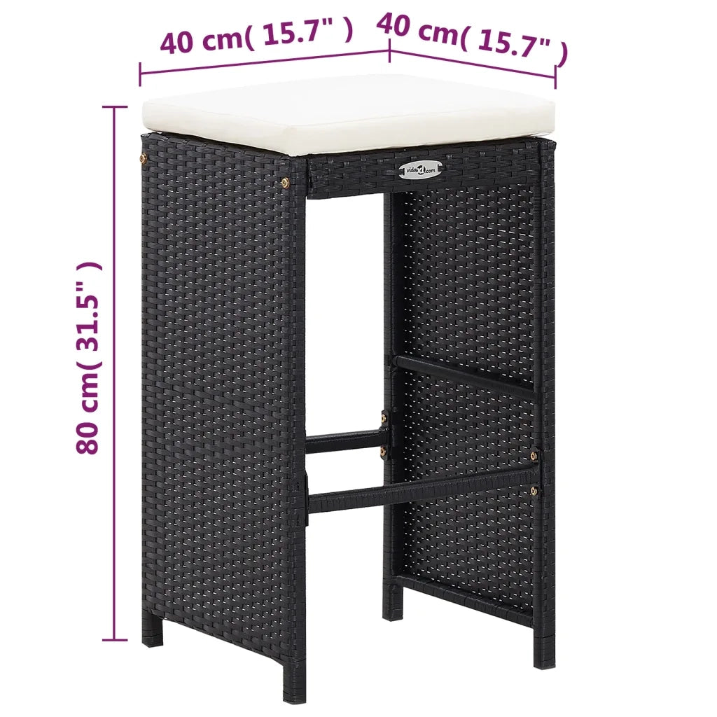 Set da Bar da Giardino 7 pz con Cuscini in Polyrattan Nero 49560