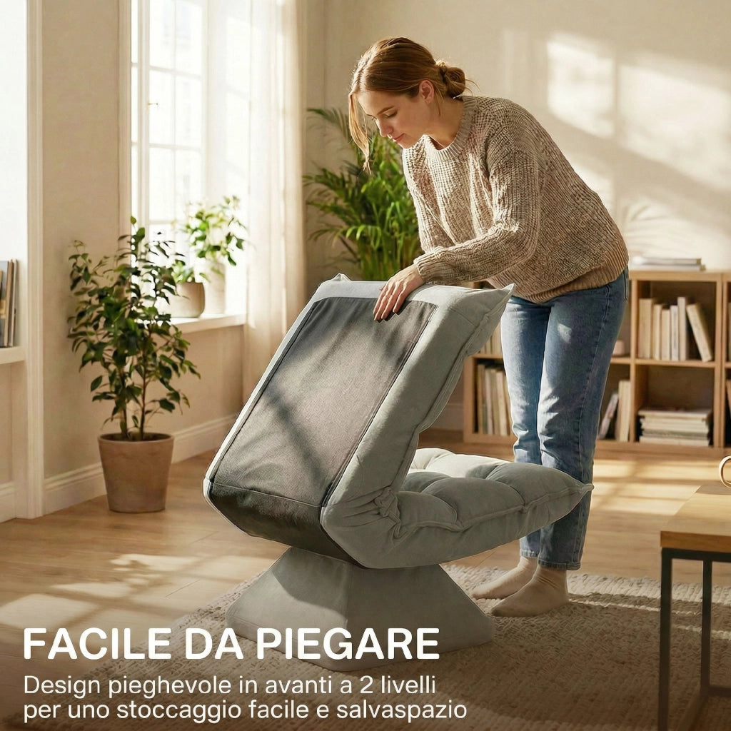 Poltrona Relax Girevole 360¡ã con Schienale Regolabile in 5 Posizioni in Tessuto Effetto Velluto. Grigio Chiaro