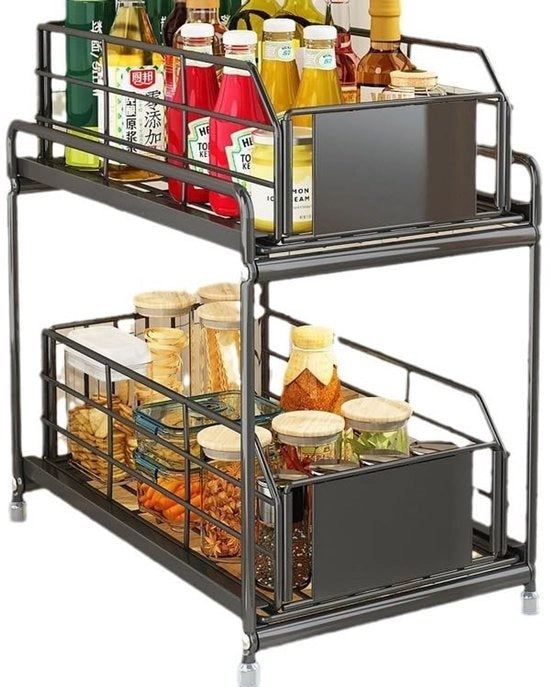 Organizzatore per sottofondello con grande capacità di stoccaggio - 2 livelli - Design estensibile - Struttura robusta - 36 x 19 x 31 cm - Balaustre alta - Compartimento di archiviazione