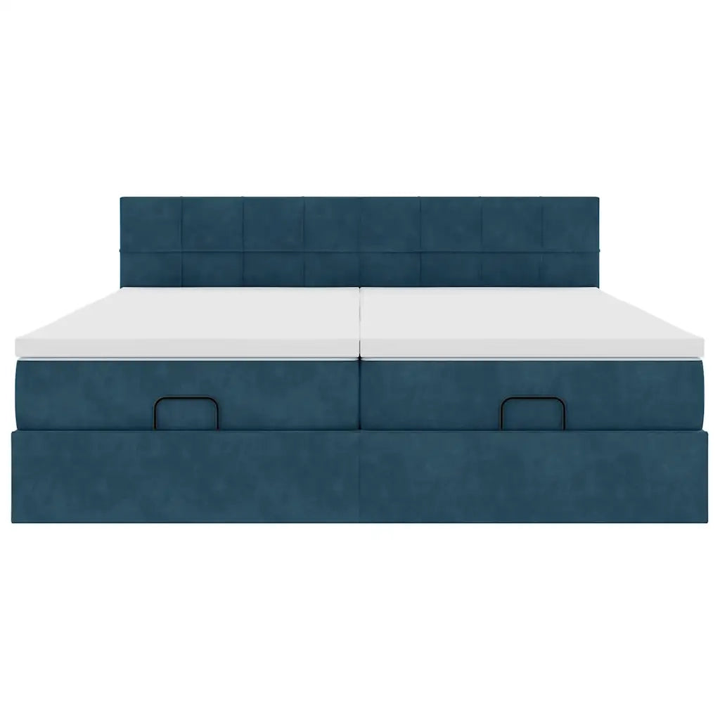vidaXL Pouf Letto con Materassi e LED Blu Scuro 200x200cm Velluto