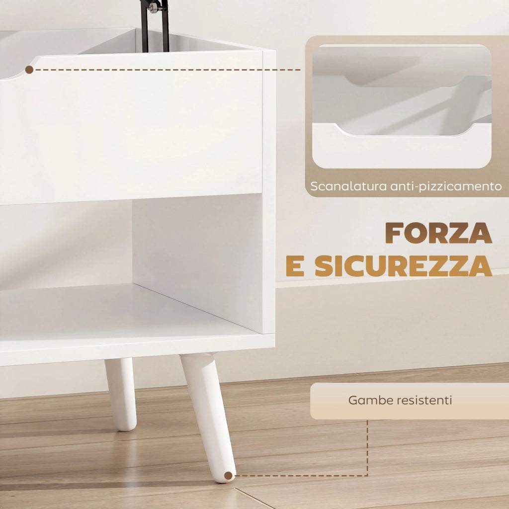Tavolino da Caffè 75x40x58 cm con Piano Sollevabile e Spazio Nascosto Bianco Punzonato
