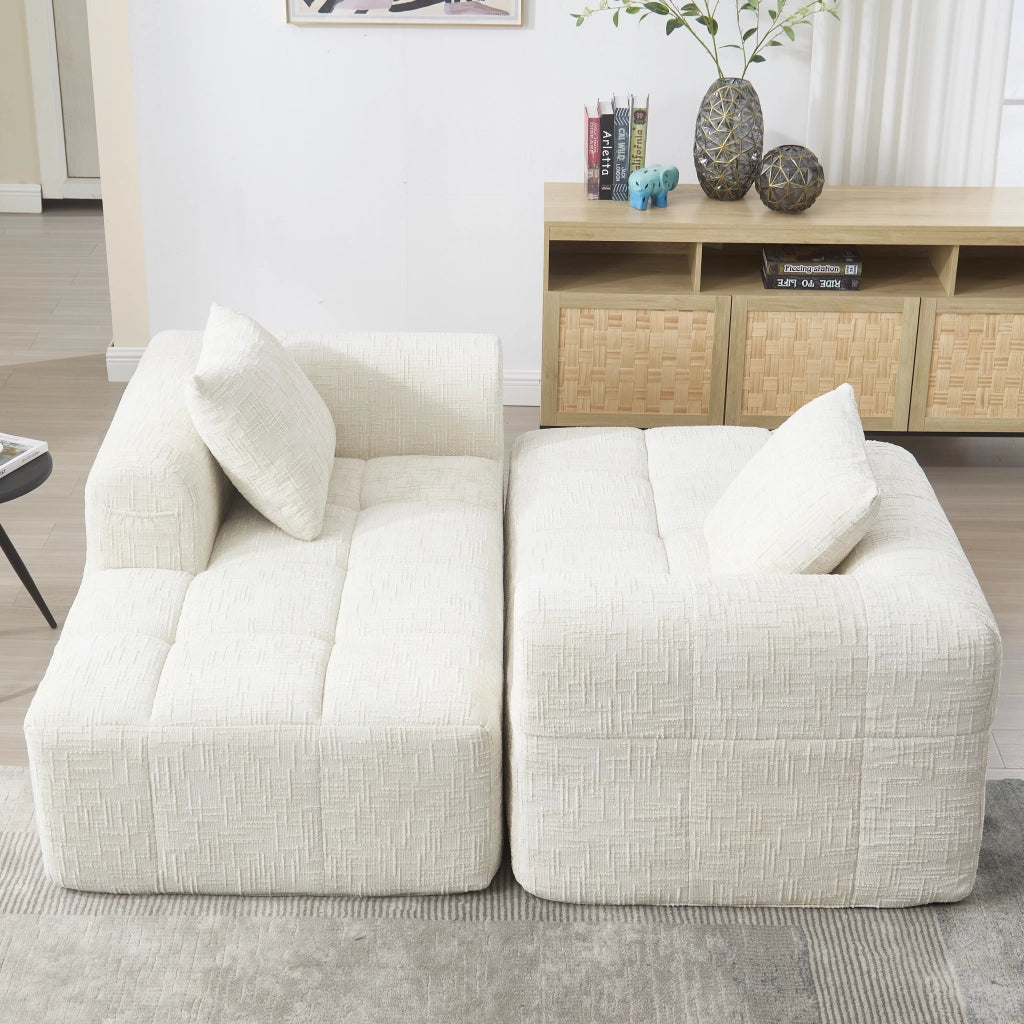 DIVANO Angolare 250x158x60 cm Chenille Beige con Chaiselongue