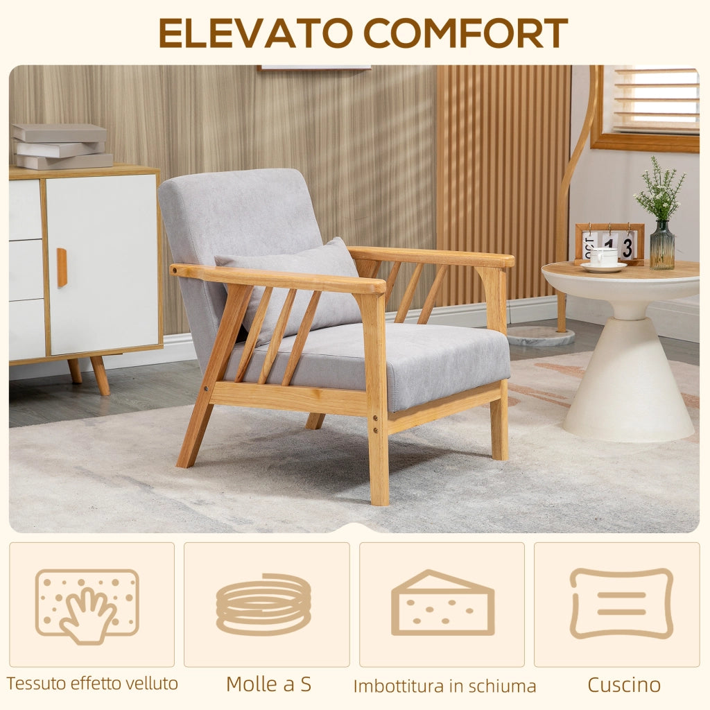 EasyComfort Poltrona Moderna con Rivestimento Vellutato e Struttura in Legno, 68x75x78cm, Grigio