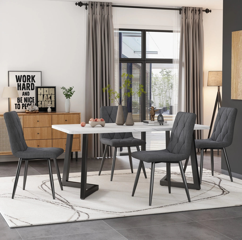 Set di 4 sedie da pranzo imbottite in lino grigio con gambe in metallo
