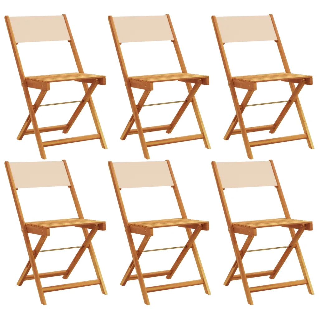 Sedie da Giardino Pieghevoli 6 pz | Sedie da Esterno Beige Tessuto e Legno Massello