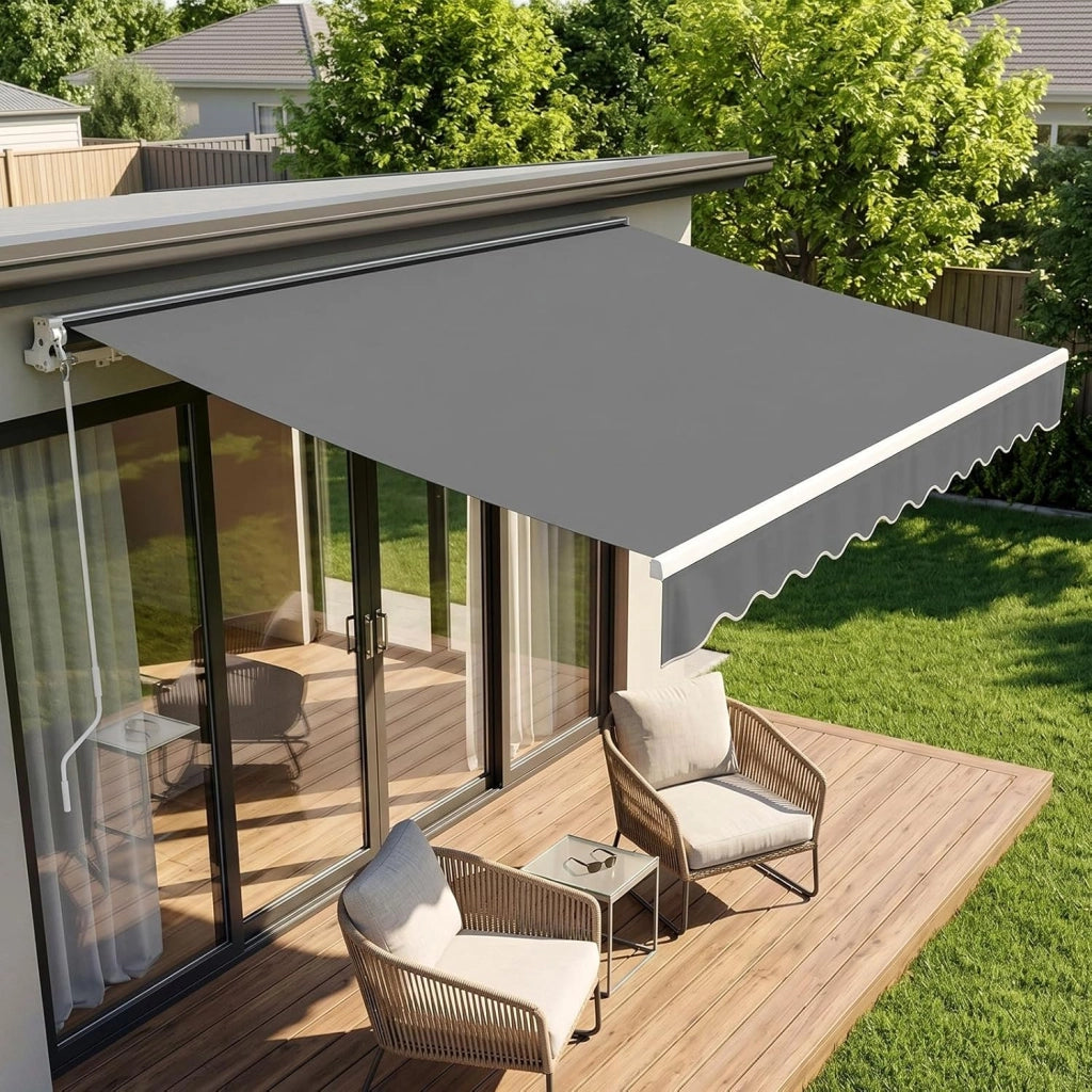 Tenda da sole con braccio snodato manuale, 250 x 200 cm, con supporto a parete, manovella, impermeabile, in alluminio/poliestere, per esterni, terrazze, balconi, beige
