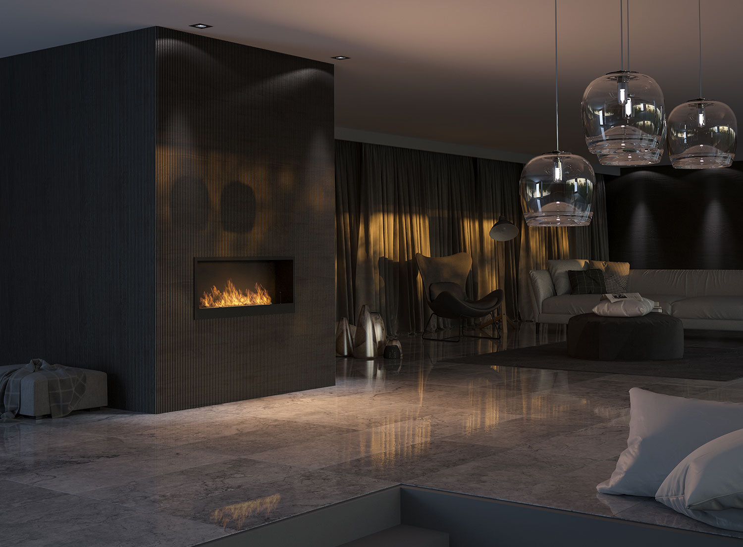 Camino a Bioetanolo da Incasso 120x50 cm Inside 1200 Nero con Vetro