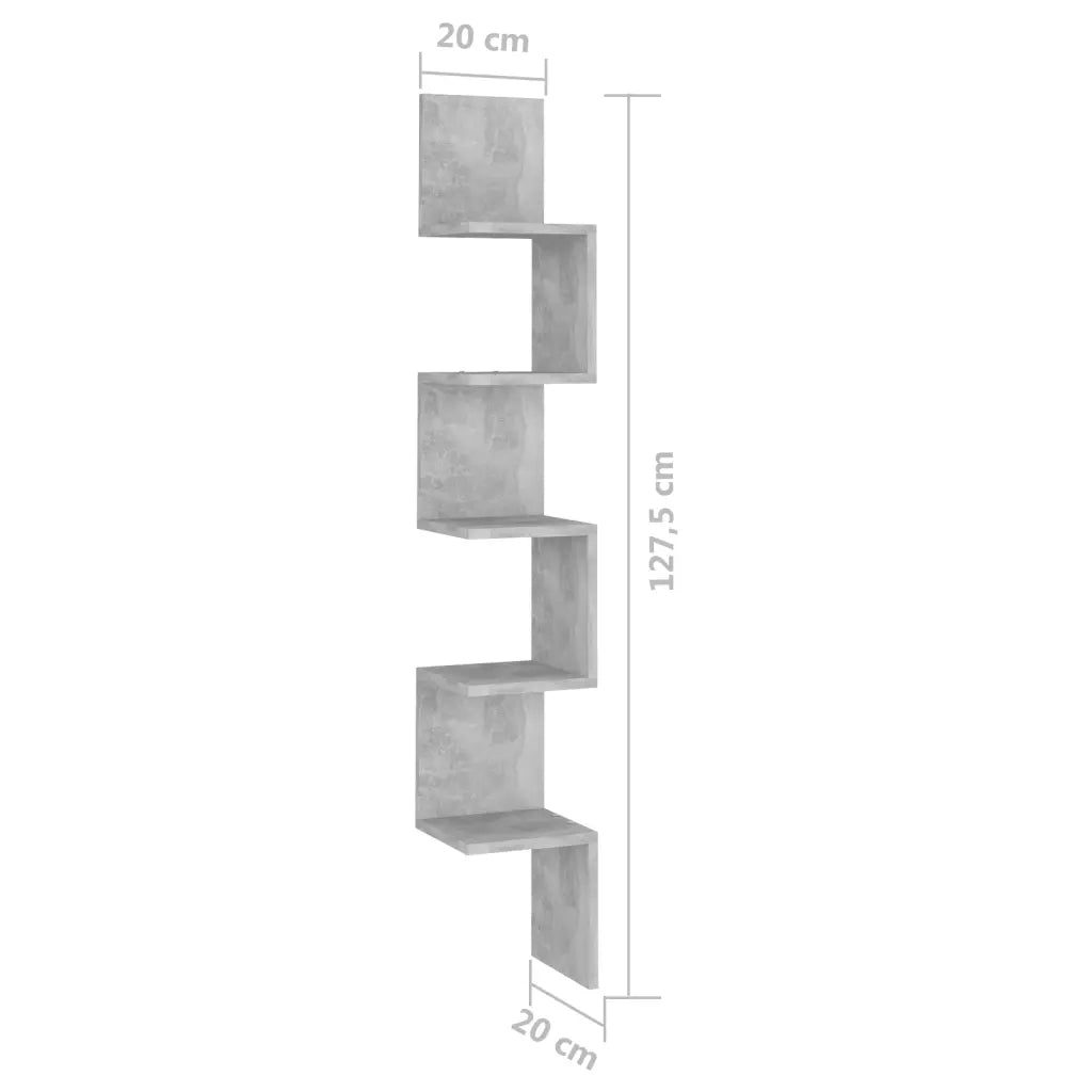 Scaffale Angolare Muro Grigio Cemento 20x20x127,5cm Truciolato 807281