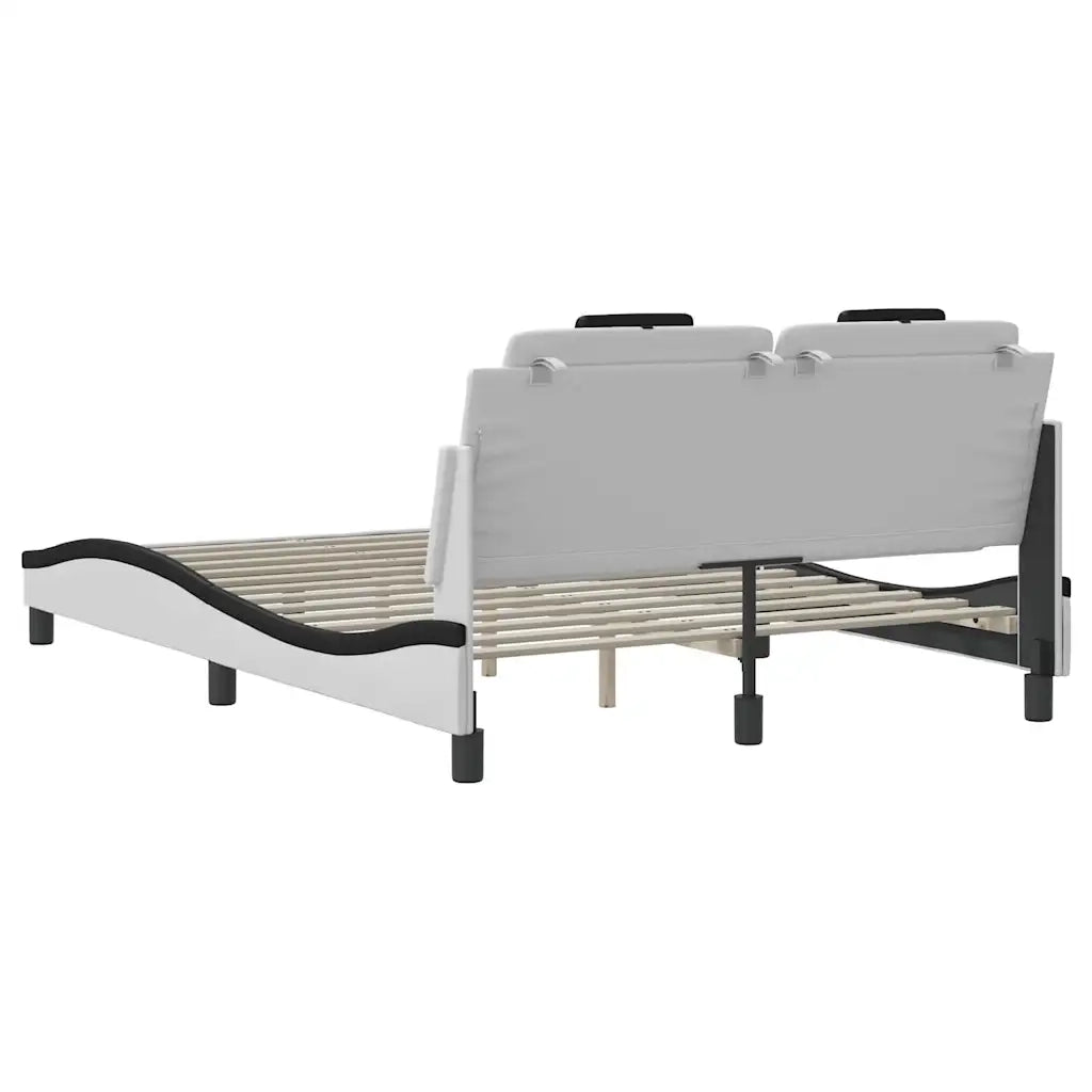 Letto matrimoniale | Letto per adulti | Giroletto Viana senza Materasso Nero e Bianco 120x200 cm in Similpelle