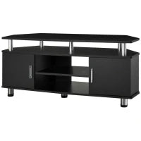 Mobile Porta TV Classico da Soggiorno con 2 ripiani e 2 Armadietti, in MDF e Acciaio Inox, Nero, 120x39.5x52cm