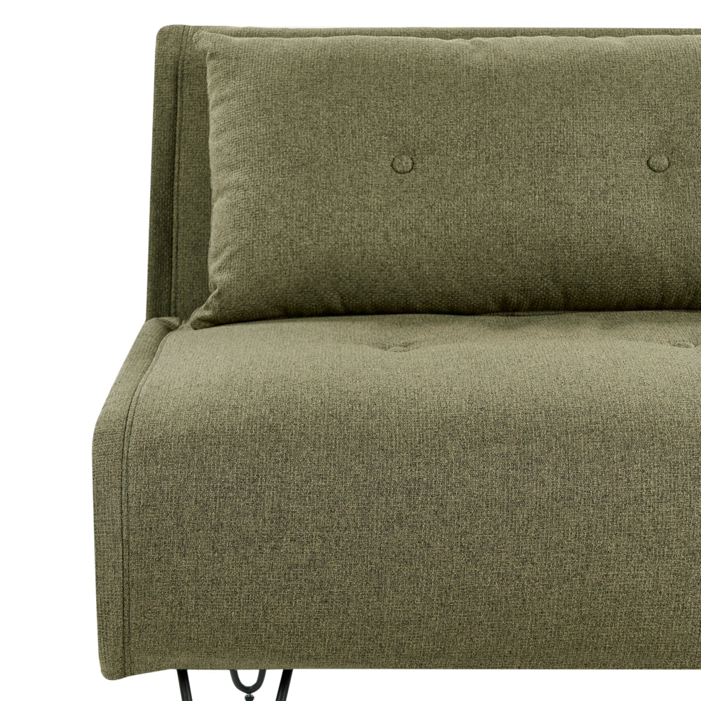 Divano letto singolo a 1 posto con cuscino in tessuto verde oliva senza braccioli con cuscino gambe in metallo glamour
