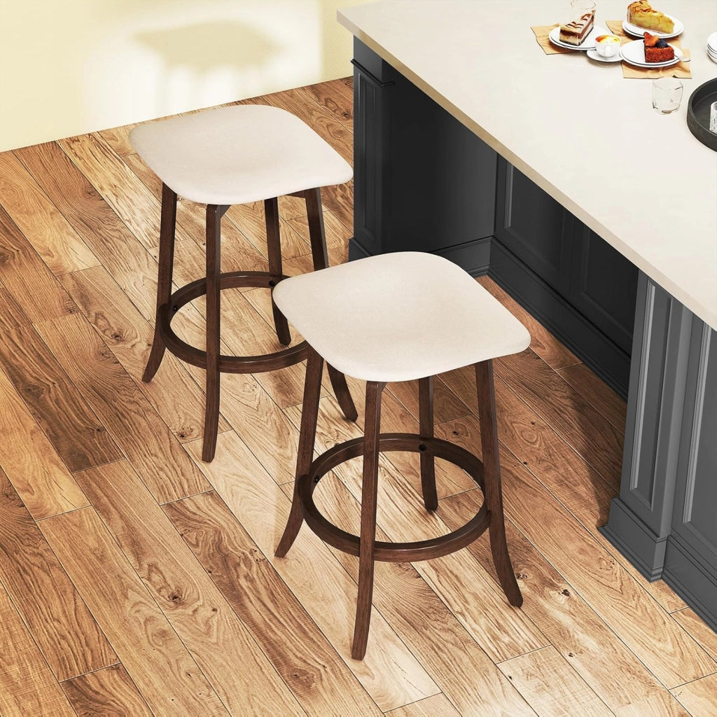 Set di 2 Sgabelli da Bar Girevoli, Sgabelli da Bar senza Schienale di 74 cm con Sedili Imbottiti e Gambe in Legno Massello, Sedie per Isola Cucina con Poggiapiedi per Sala da Pranzo