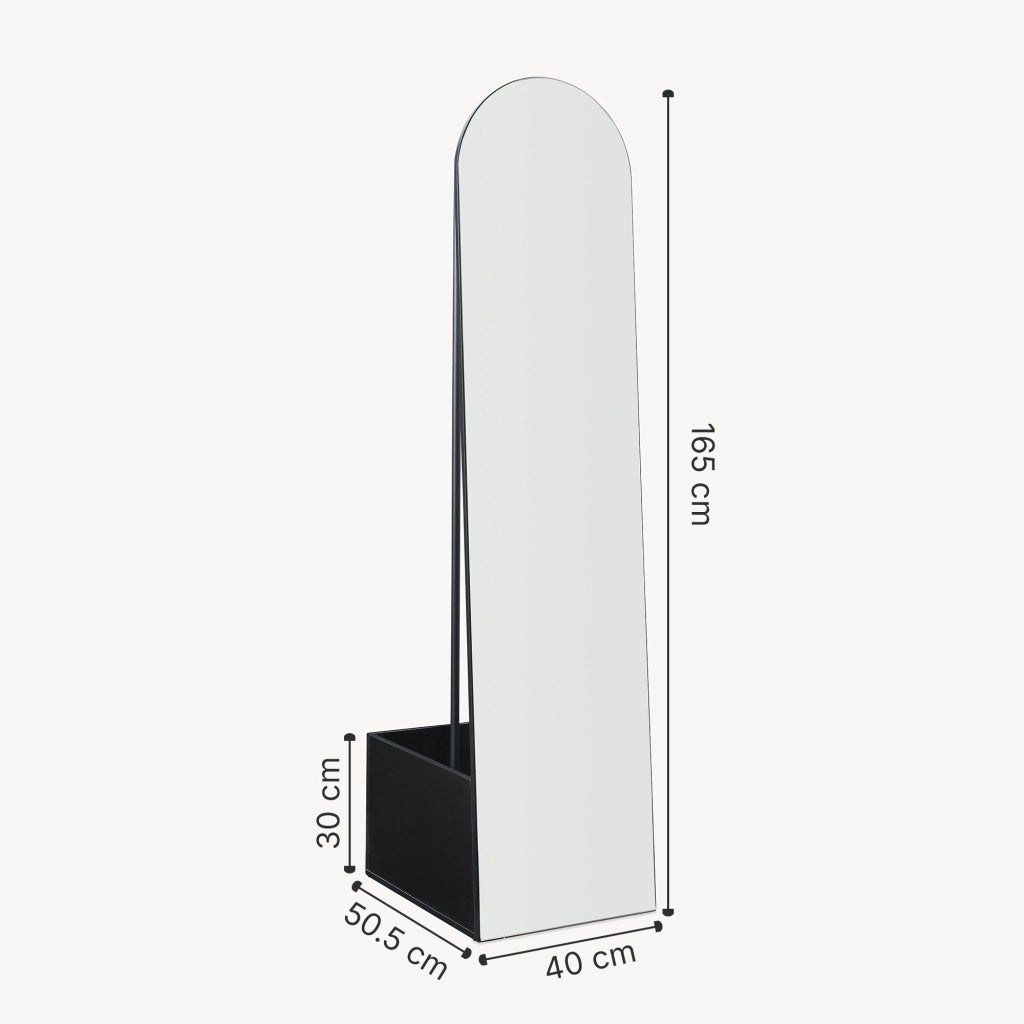 Specchio da Terra Ovale Kuonta con Appendiabiti e Vano Portaoggetti 165x40x51 cm - Nero [en.casa]