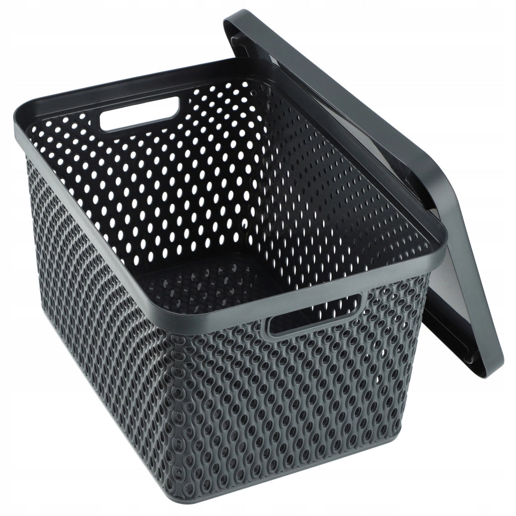 Cestino KADAX con coperchio, contenitore organizer, scatola portaoggetti da 18 litri, grigio