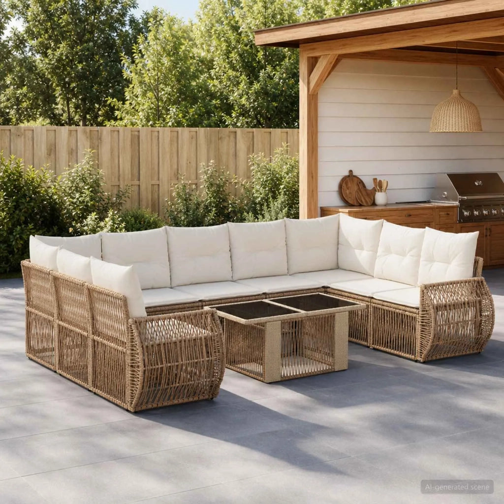 Set Divano da Giardino 10 pz Beige e Bianco Crema polyrattan 3436992