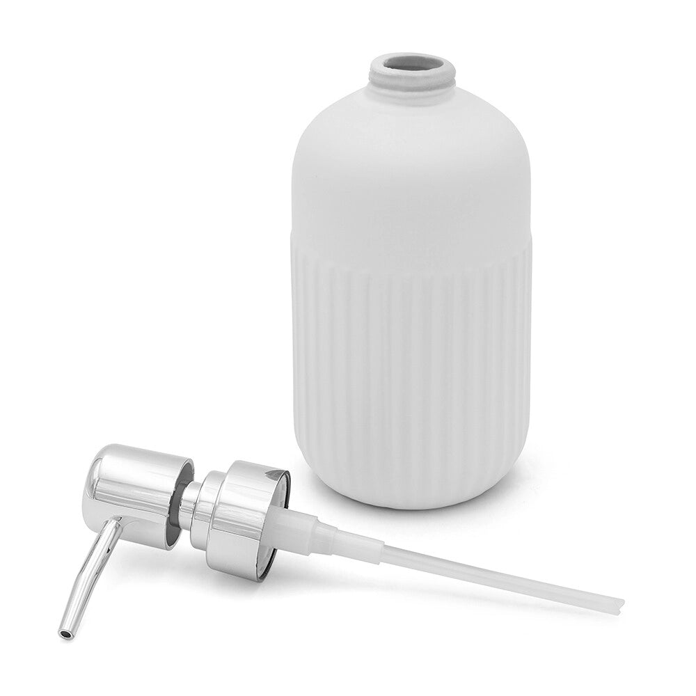 Set accessori bagno in ceramica bianca opaca con dispenser sapone e due portaspazzolini Cup