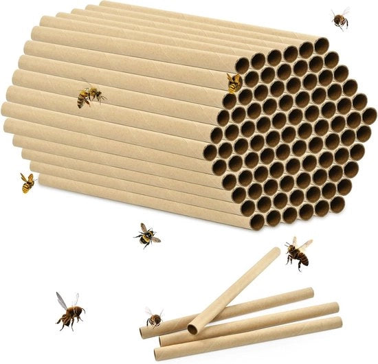 Tubi per Apis mellifera - 100 pezzi, 15 cm di lunghezza - imballaggio cartonato per nido di api per tubi di carta per nidificazione di api - adatto per casa per api, alberi per api, coperture per nido di api per api selvatiche, hotel per insetti