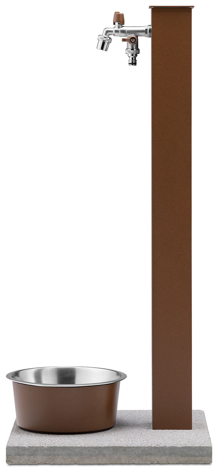 Fontana a Colonna Rubinetto Doppio in Ottone con Base e Vaschetta Abbeveratoio Belfer 42/REX-R Ruggine