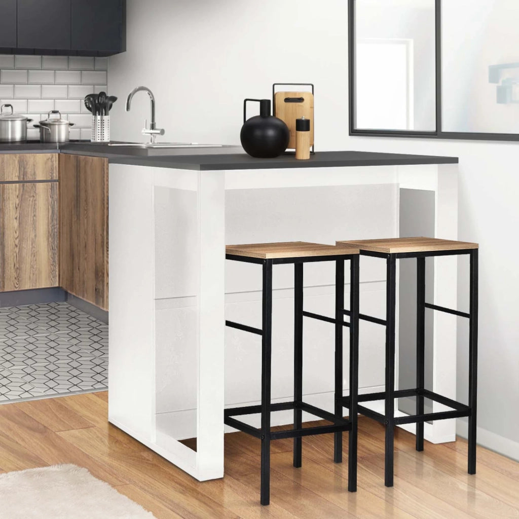 IDMarket - Tavolo bar a isola JUNO, legno bianco e piano grigio