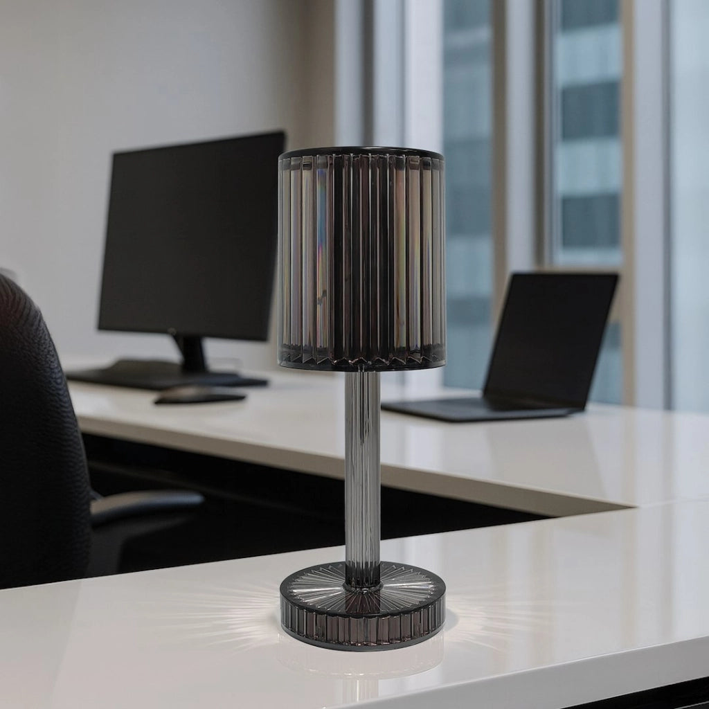 Lampada da tavolo fumé rigata LED 1W luce variabile Milagro