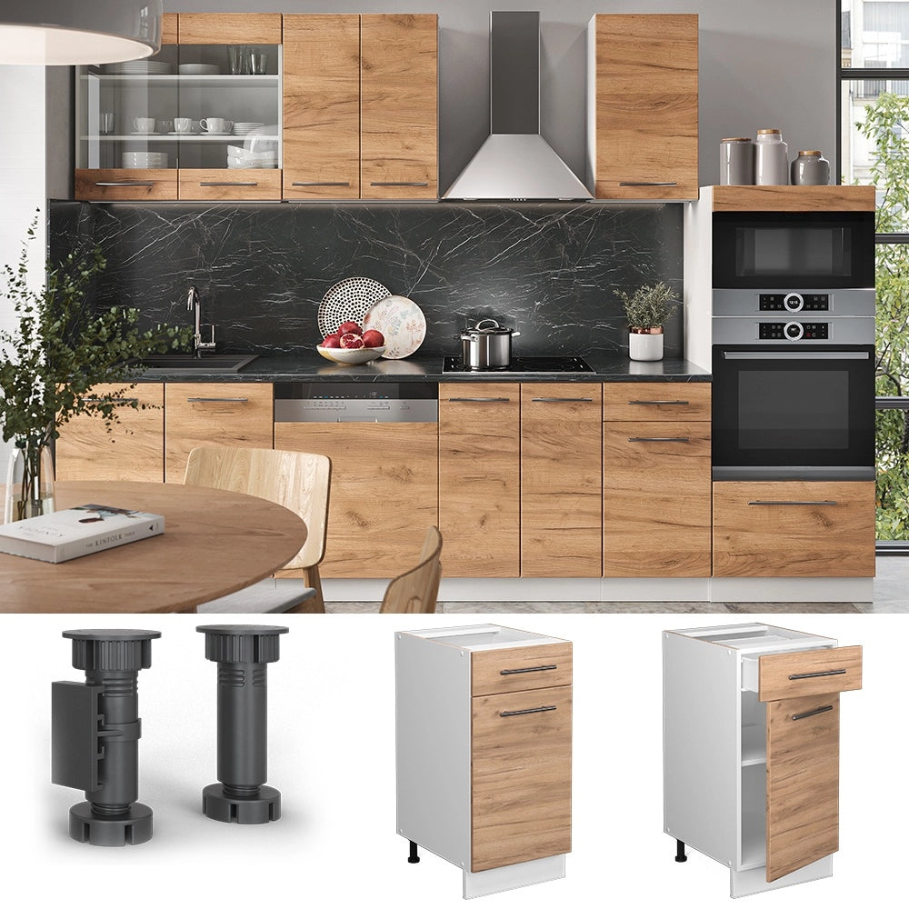 Mobiletto base per cucina Fame-Line Rovere dorato/Bianco 40 cm, PL Marmo Vicco
