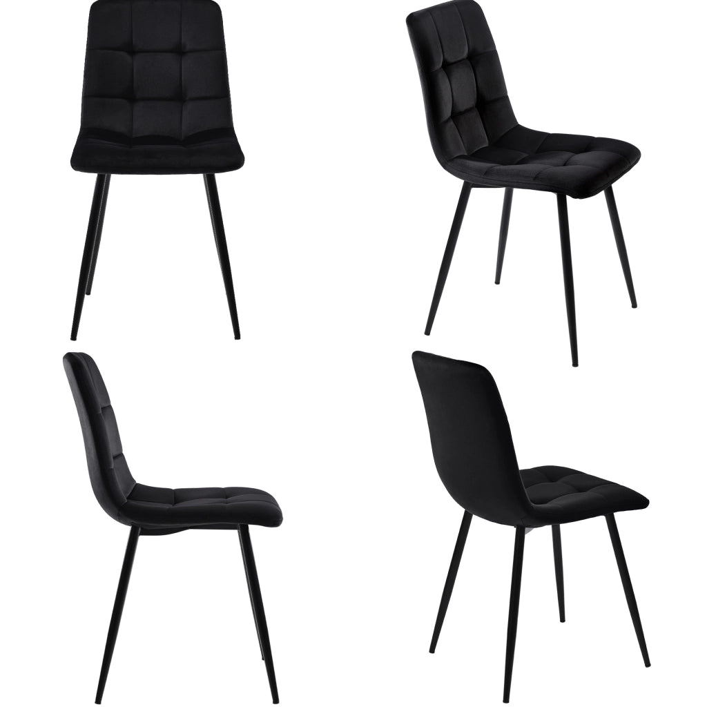 Set tavolo da pranzo moderno; 4 sedie; MDF; oro e nero