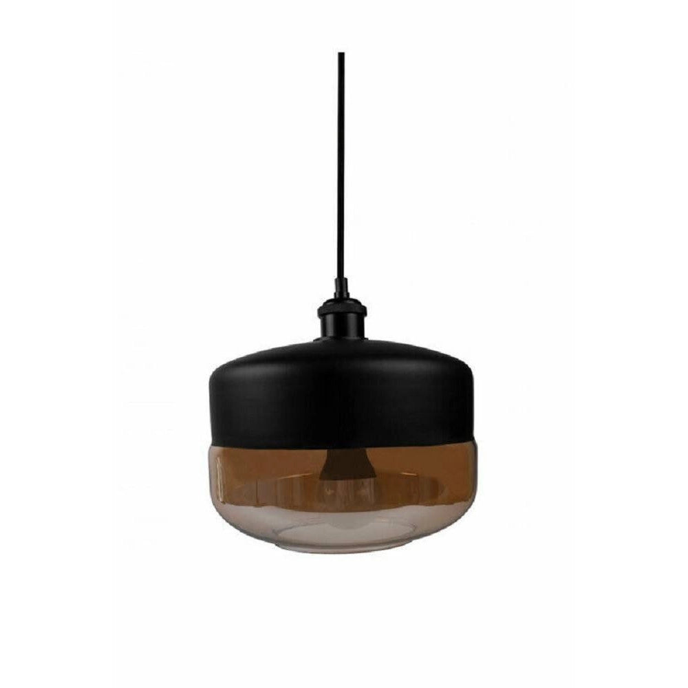 Trade Shop - Lampadario A Sospensione Vintage Da Soffitto E27 Nero Vetro Effetto Ambrato Lp13 -