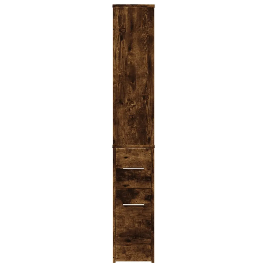 Armadietto da Bagno Stretto con Ruote Rovere Fumo in Truciolato