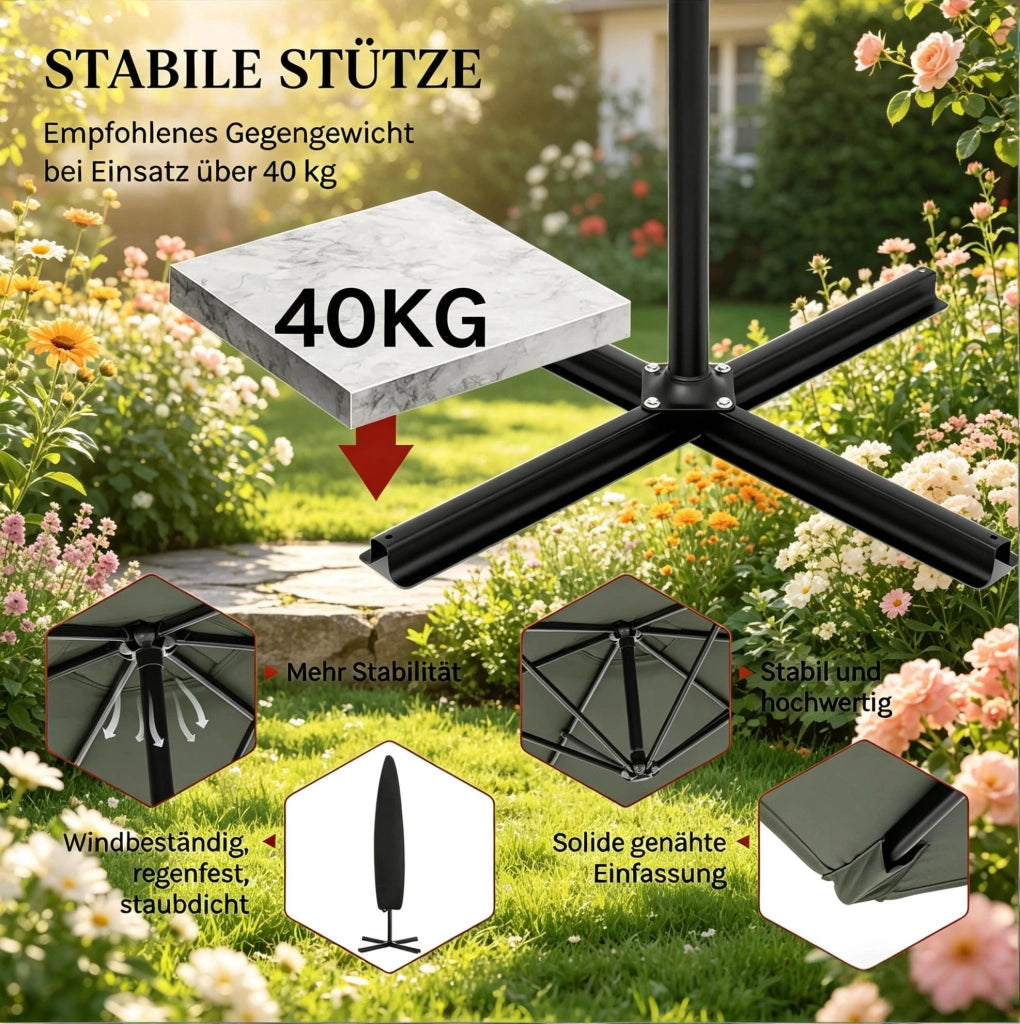 Ombrellone da giardino a sbalzo 310x310 cm grigio scuro