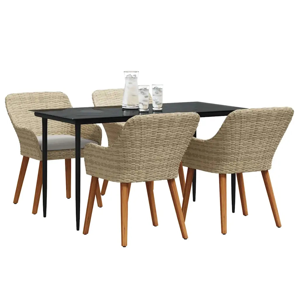 Set da Pranzo per Giardino con cuscino 5 pcs Beige polyrattan 3261693