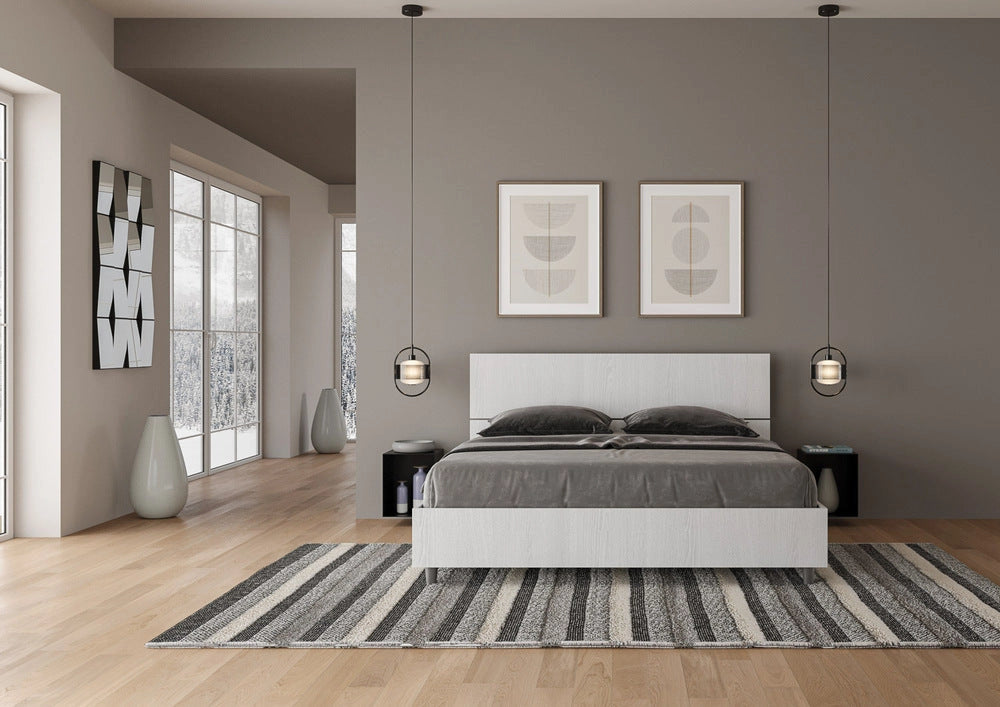 Letto Matrimoniale 160x190 cm Senza Rete Testata Dritta Demas Frassino Bianco