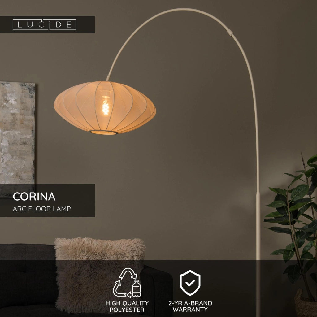 Lampada da terra ad arco CORINA 1xE27 crema Lucide