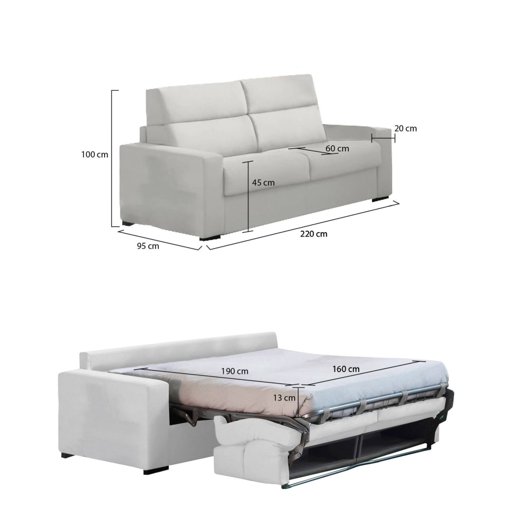 Marcon, Divano Letto 3 Posti Sfoderabile Made in Italy, 220x95 cm Grigio Chiaro