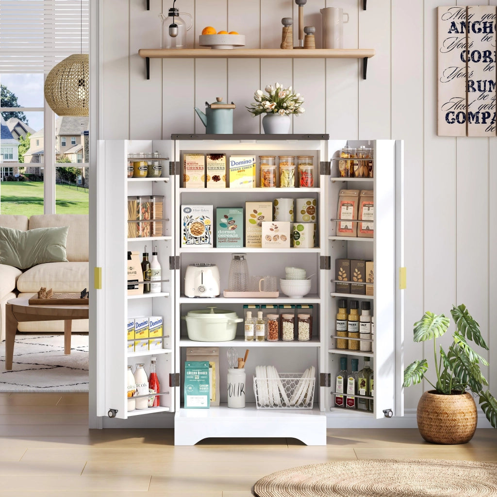 ARMADIO ALTO con luce LED sensoriale 120 x 60,5 x 40 cm Bianco MDF