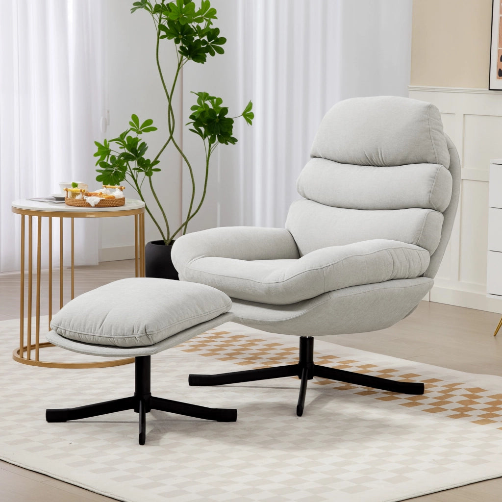 Poltrona Relax con Pouf ¨C Zephmum ¨C Tessuto Chenille Cremewei? 78x93x100