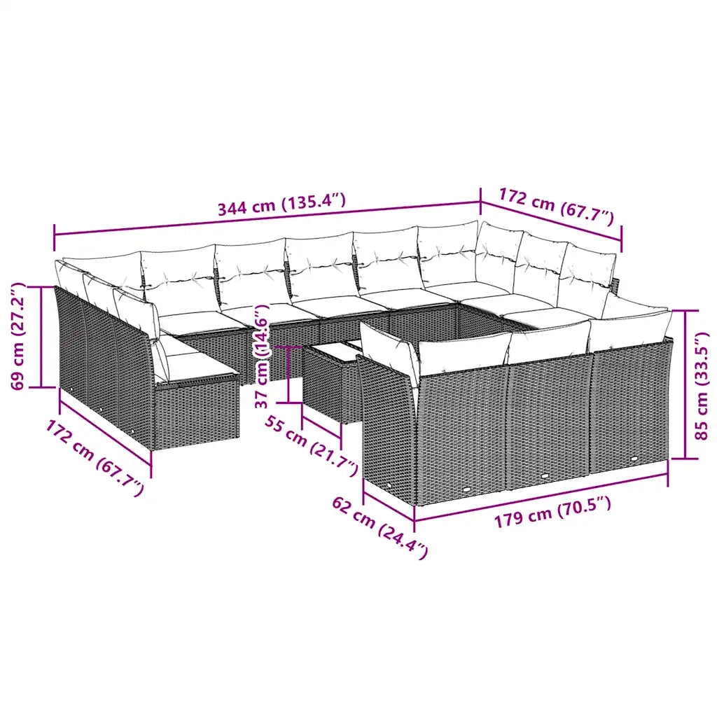 Set Divani da Giardino 14pz con Cuscini in Polyrattan