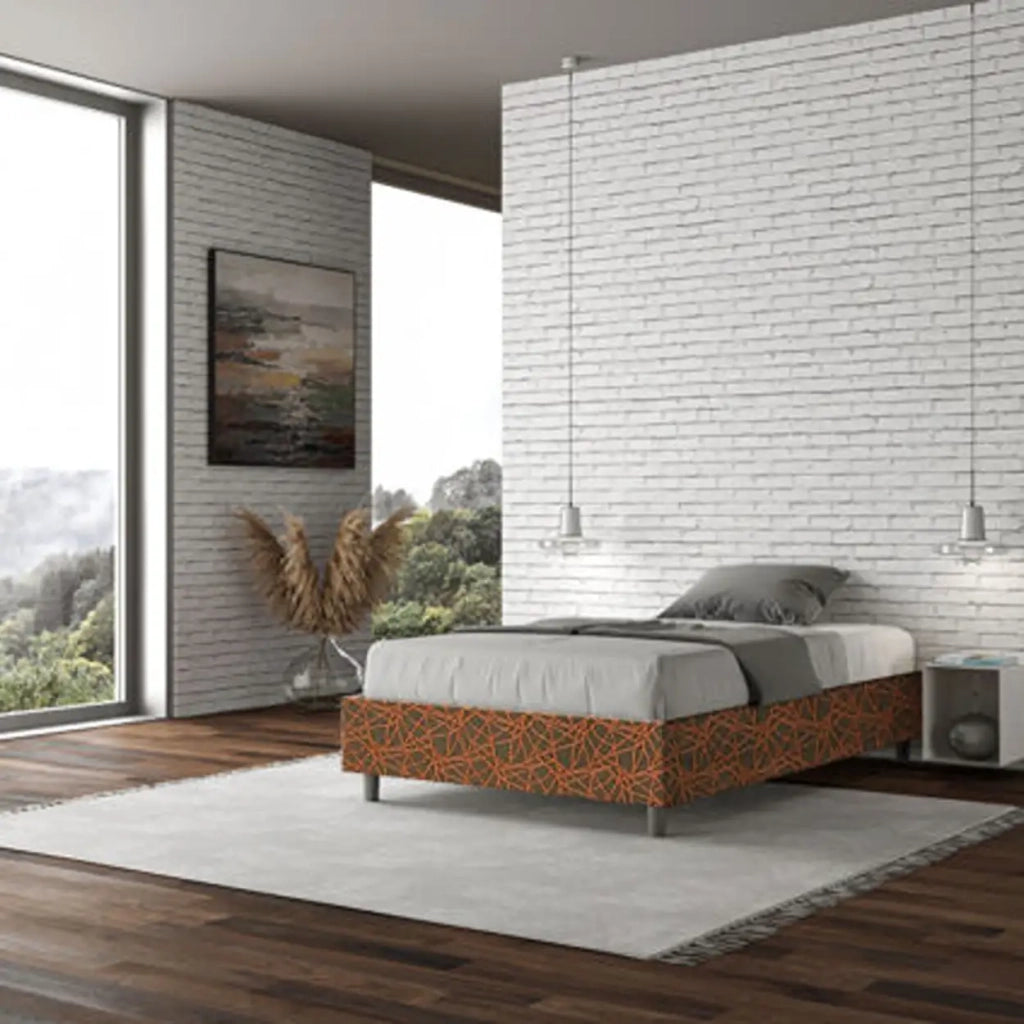 Letto una piazza e mezza contenitore imbottito 120x200 tessuto Era 4 arancio Azelia