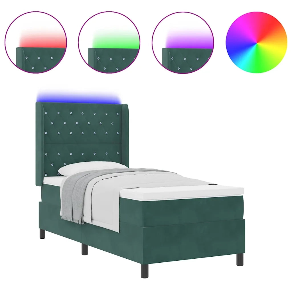 vidaXL Letto con Box Springs LED e Materasso Verde Scuro 100 x 200 cm