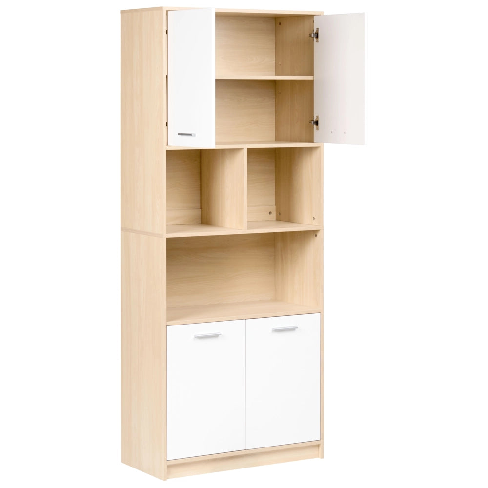Libreria a 4 ante in truciolato marrone chiaro e bianco Mobili da ufficio minimalisti Ripiani apribili e chiudibili
