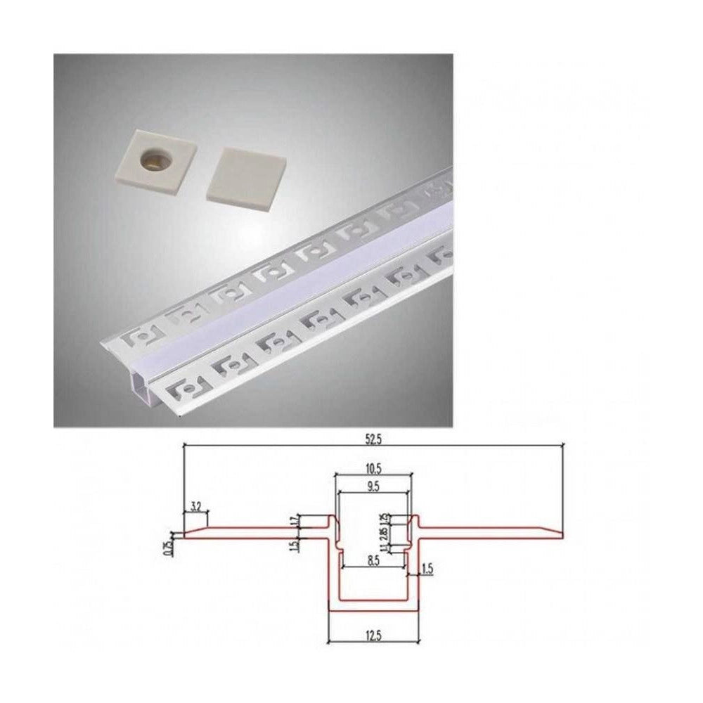 Trade Shop - Profilo Da Incasso A Scomparsa Alluminio 2 Mt Copertura Opaca Strip Led Al-11 -