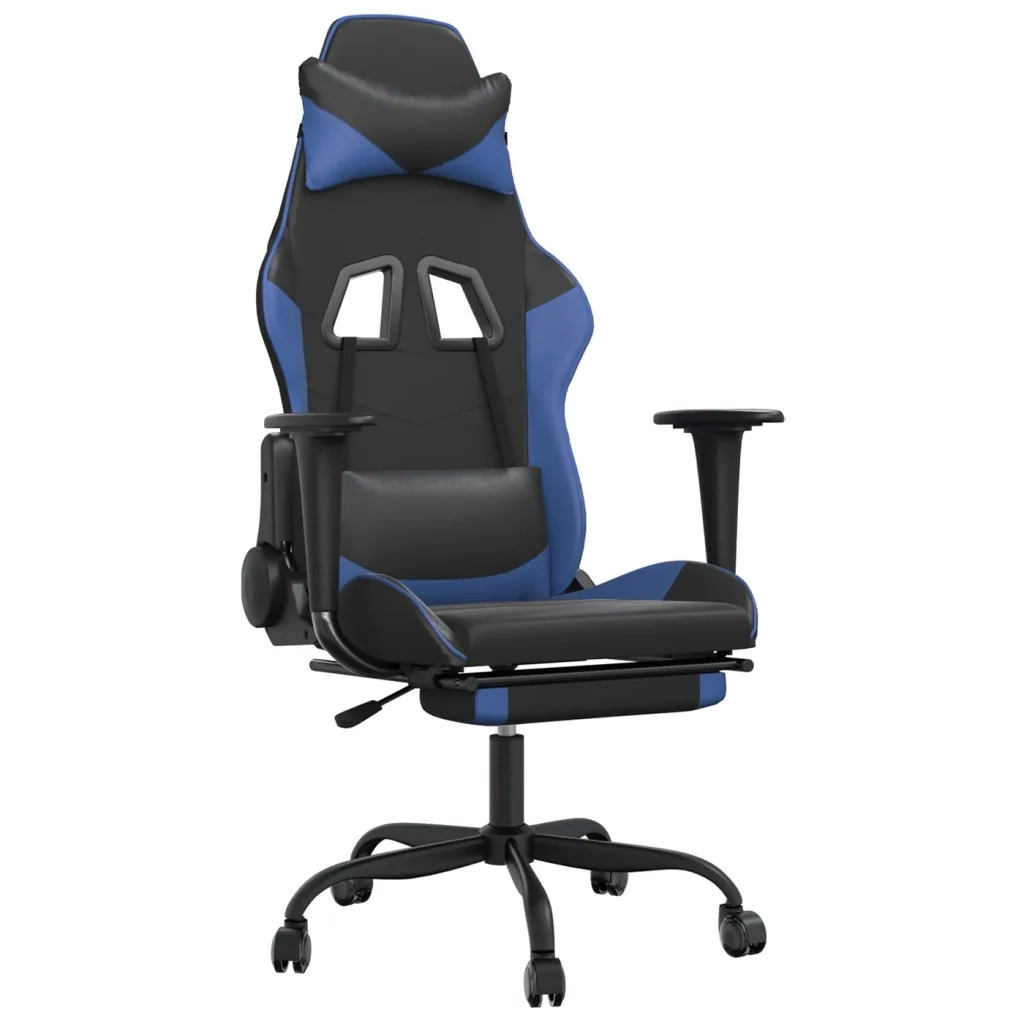 Sedia da Gaming con Poggiapiedi Nero e Blu in Similpelle cod mxl 62085