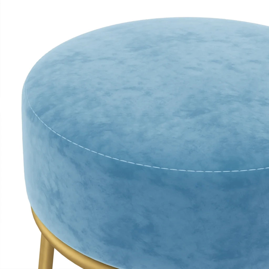Sgabello Rotondo Azzurro in Velluto 340261