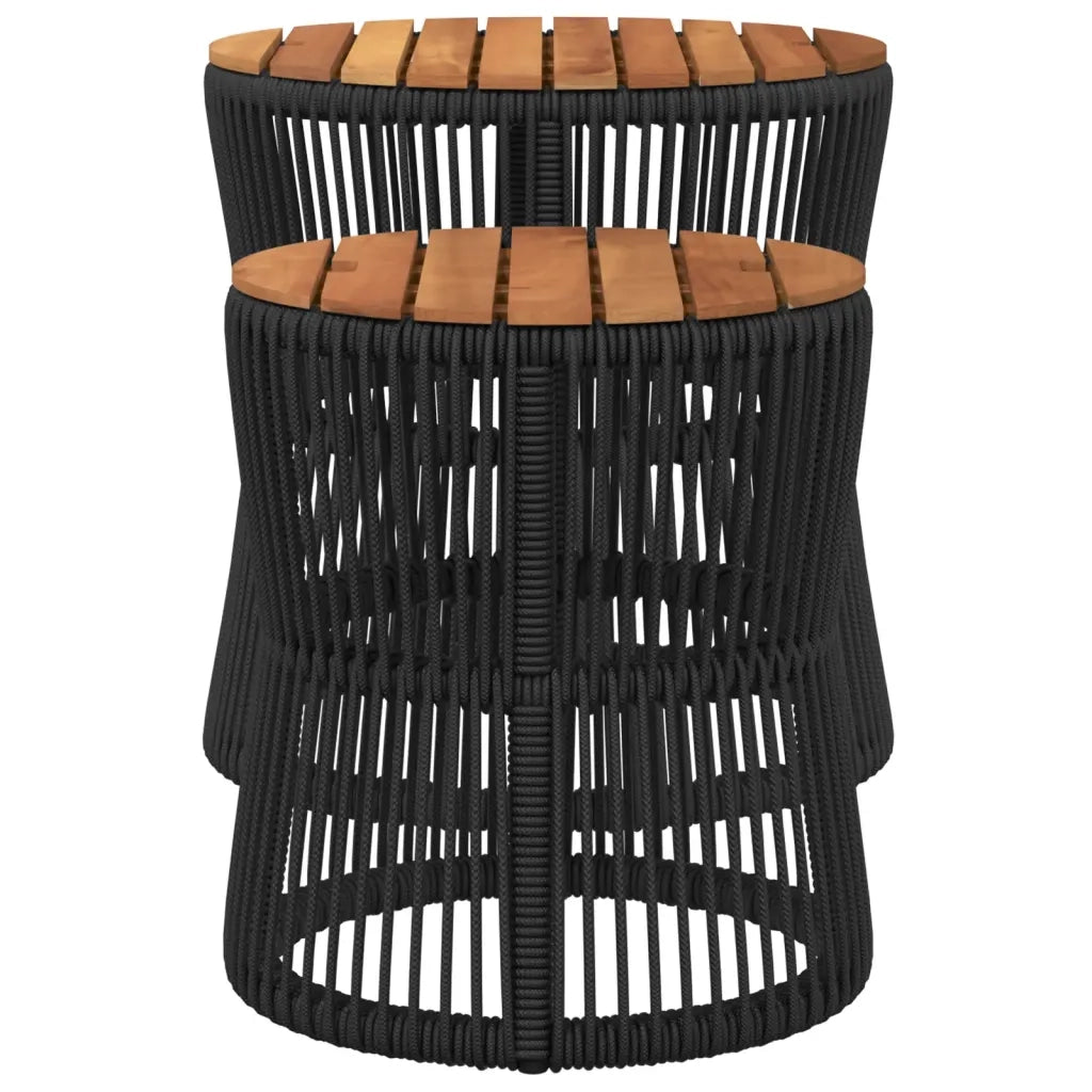 Tavolini da Giardino 2 pz | Tavolino da esterno con Piano in Legno Neri in Polyrattan