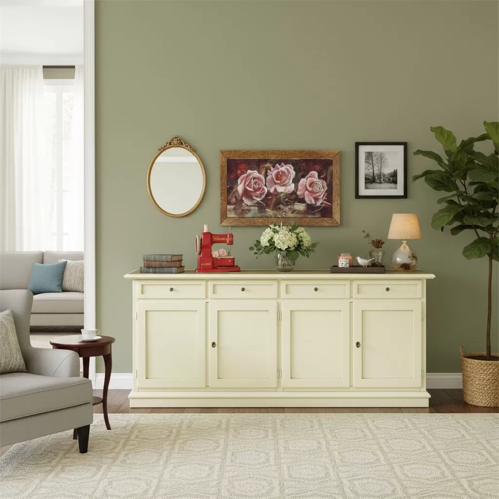 Madia credenza shabby chic in legno 4 porte avorio 205x42x85 - Mobili 2G