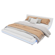 Letto Basso 160x200 cm; Letto Matrimoniale - LED Regolabile - in PU - Bianco