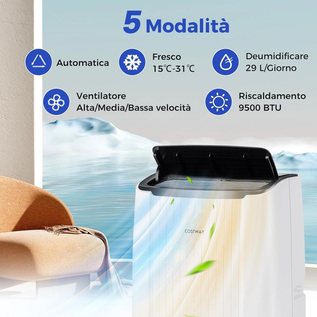 Condizionatore Portatile Caldo e Freddo, 12000BTU/3,5kW, 6 in 1 Con Raffreddamento, Riscaldamento, Ventola, Deumidificazione, Modalità Notturna e WiFi, 24H Timer, R290 (12000, BTU)