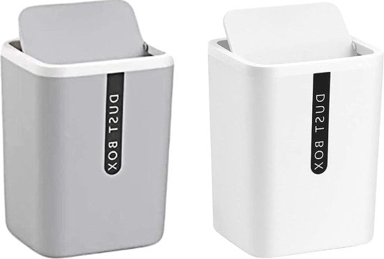 Contenitore di Rifiuti in Plastica con Coperchio - Contenitore di Cucina - Carta di Rifiuto - 2 Contenitori Mini di Rifiuti - Adatto per Comodini, Bagni, Scrivanie, Salotti, Cucine, in Grigio e Bianco