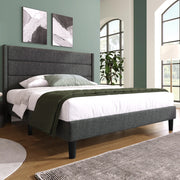 LETTO imbottito 140x200 cm in tessuto grigio con materasso incluso