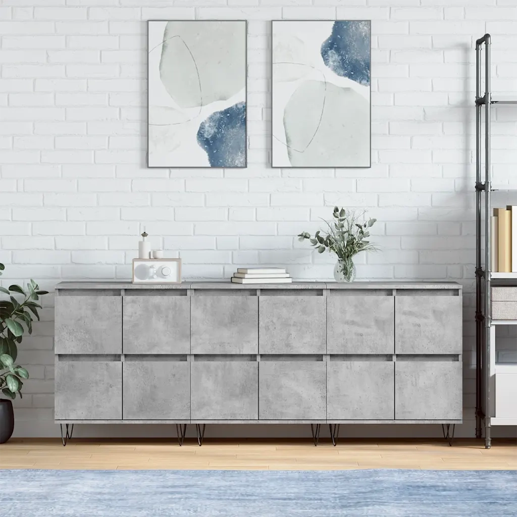 Credenze 3 pz | Madia | Buffet da pranzo | Armadio da pranzo Grigio Cemento in Legno Multistrato